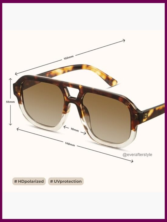 Polarized Square Aviator Sunglasses, Retro Oversized Frame, UV400 Protection